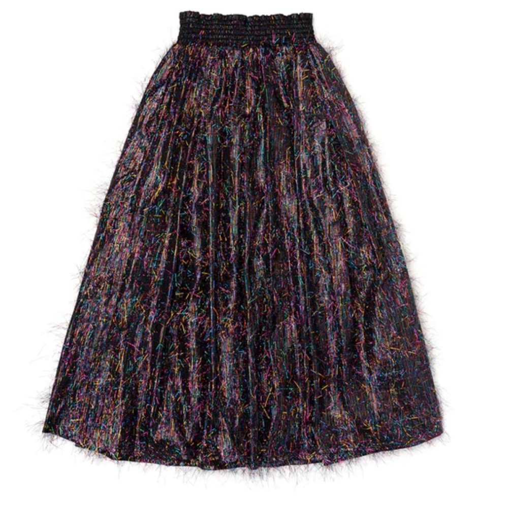 Rainbow tinsel smocked waist skirt - PERFECT party skirt! With pockets!